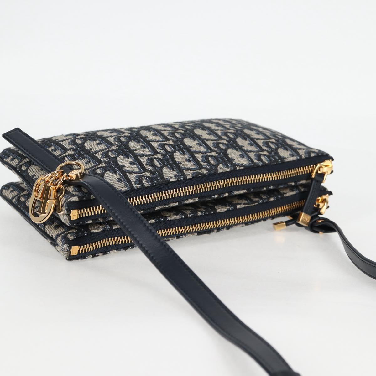 Christian Dior Trotter Canvas Shoulder Bag Navy Gold Auth 128034SM