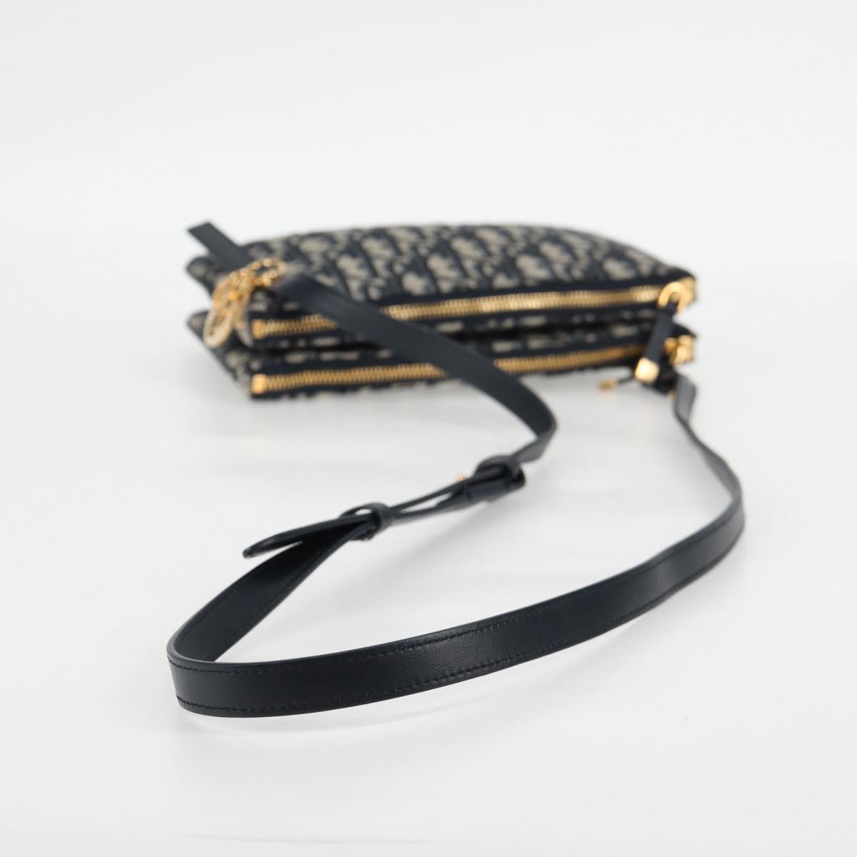 Christian Dior Trotter Canvas Shoulder Bag Navy Gold Auth 128034SM