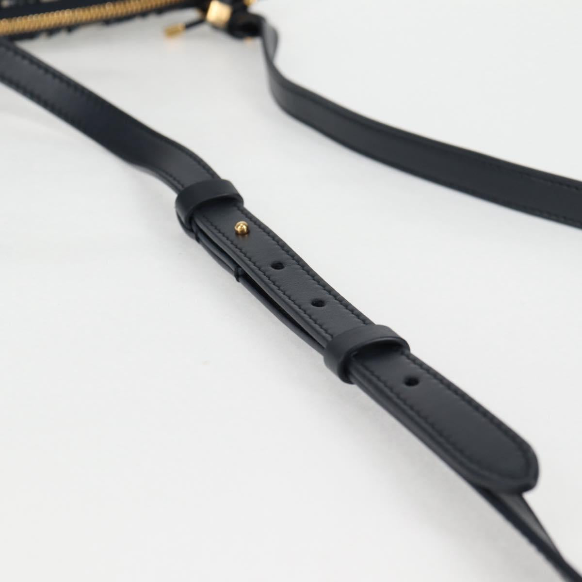 Christian Dior Trotter Canvas Shoulder Bag Navy Gold Auth 128034SM