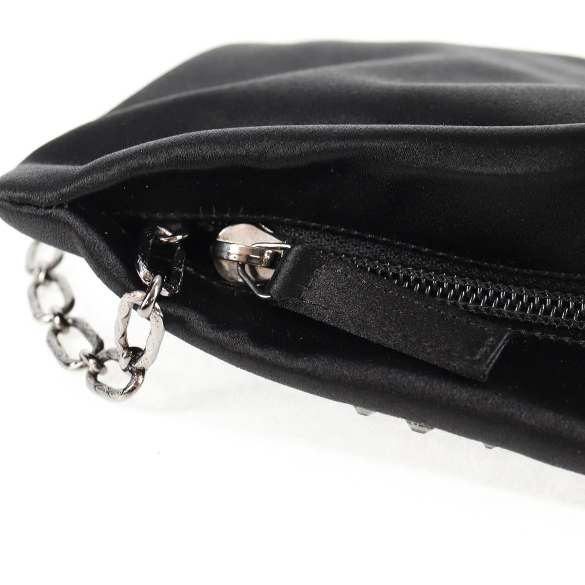 CHANEL Camellia Rhinestone Chain Accessory Pouch Satin Black CC Auth 128040SAV
