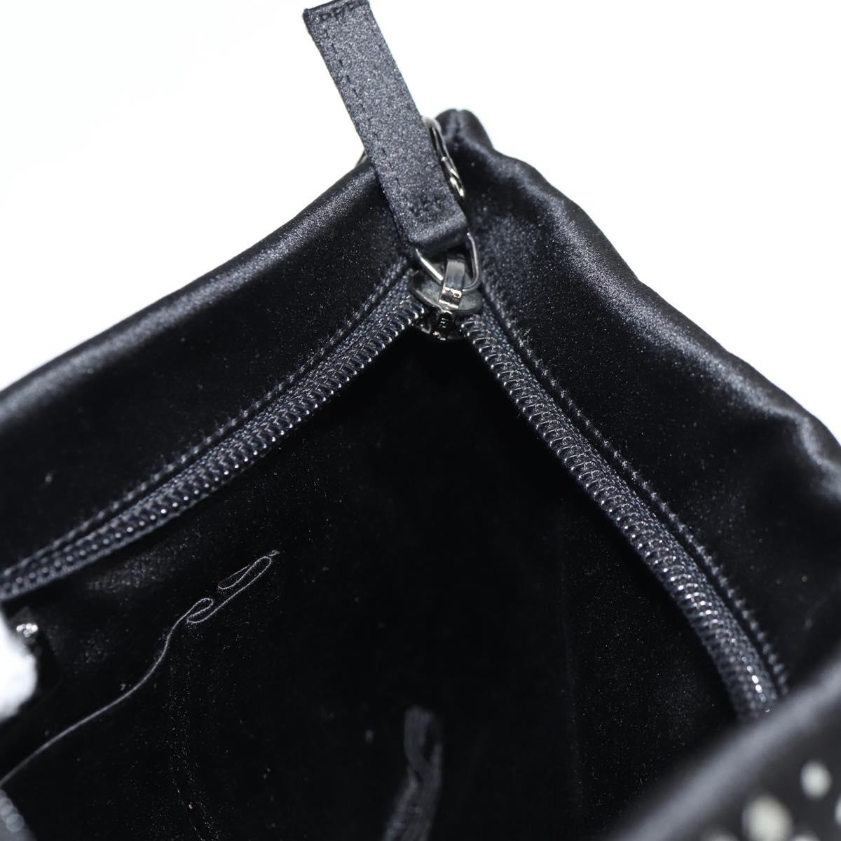 CHANEL Camellia Rhinestone Chain Accessory Pouch Satin Black CC Auth 128040SAV