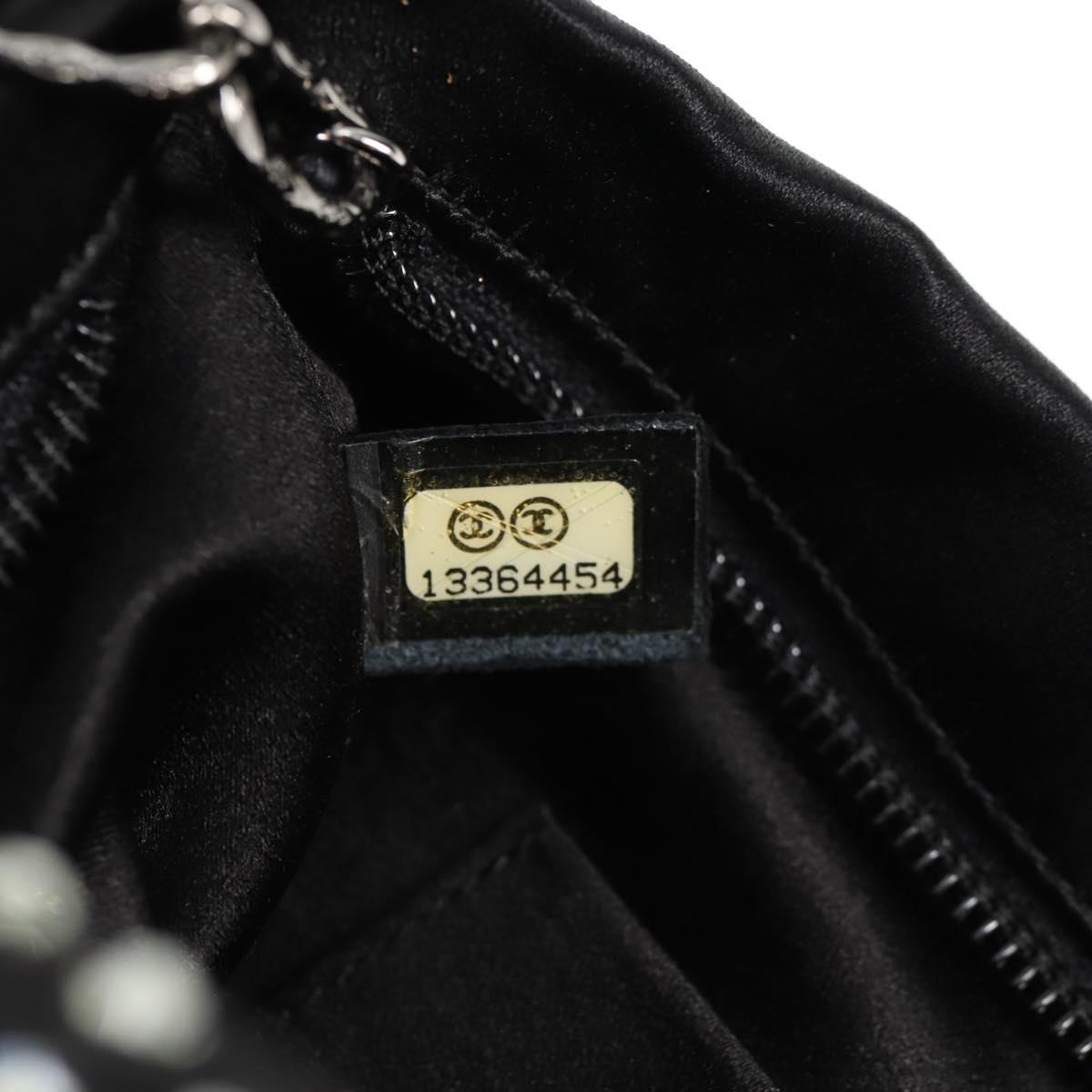 CHANEL Camellia Rhinestone Chain Accessory Pouch Satin Black CC Auth 128040SAV