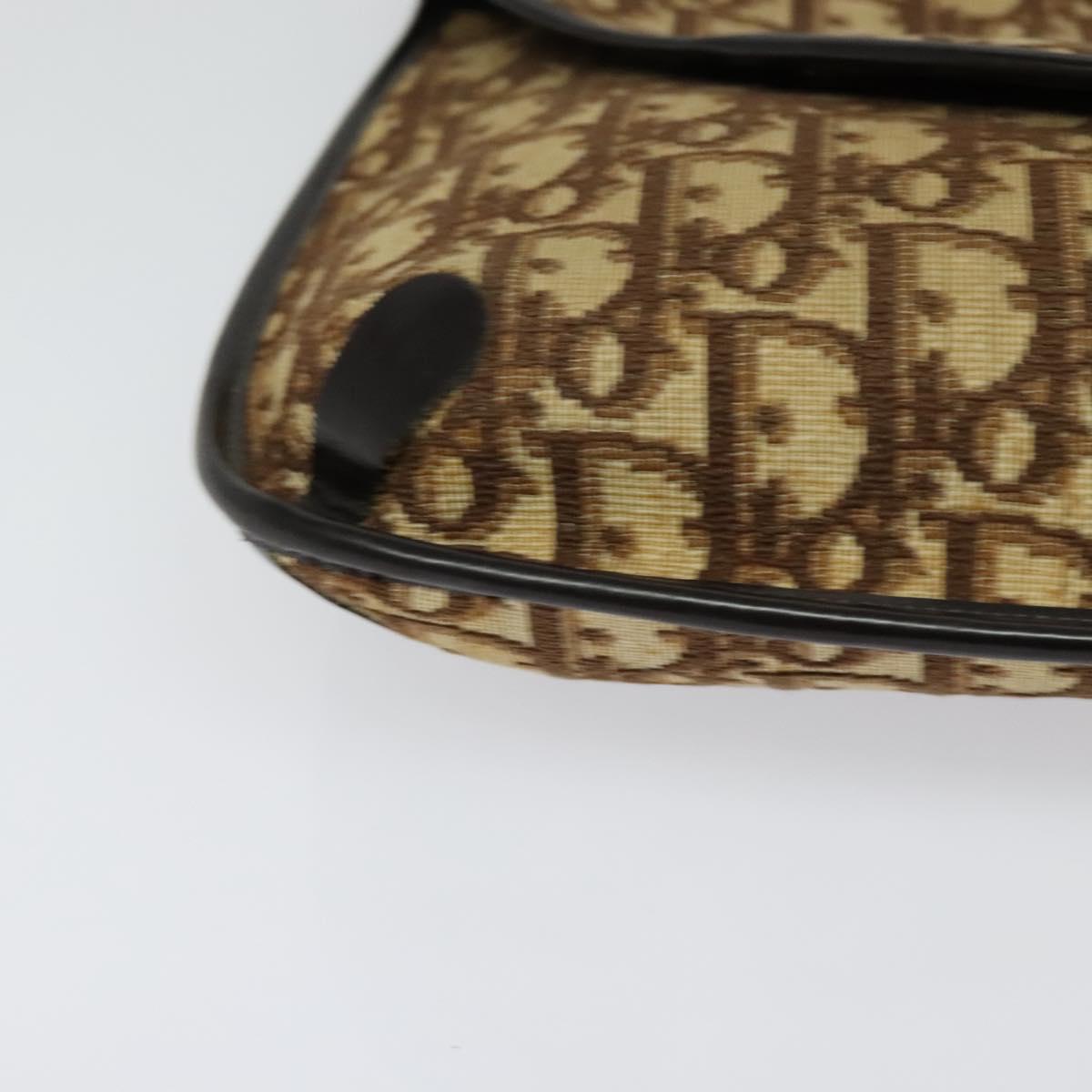 Christian Dior Trotter Canvas Shoulder Bag Brown Gold Auth 128045