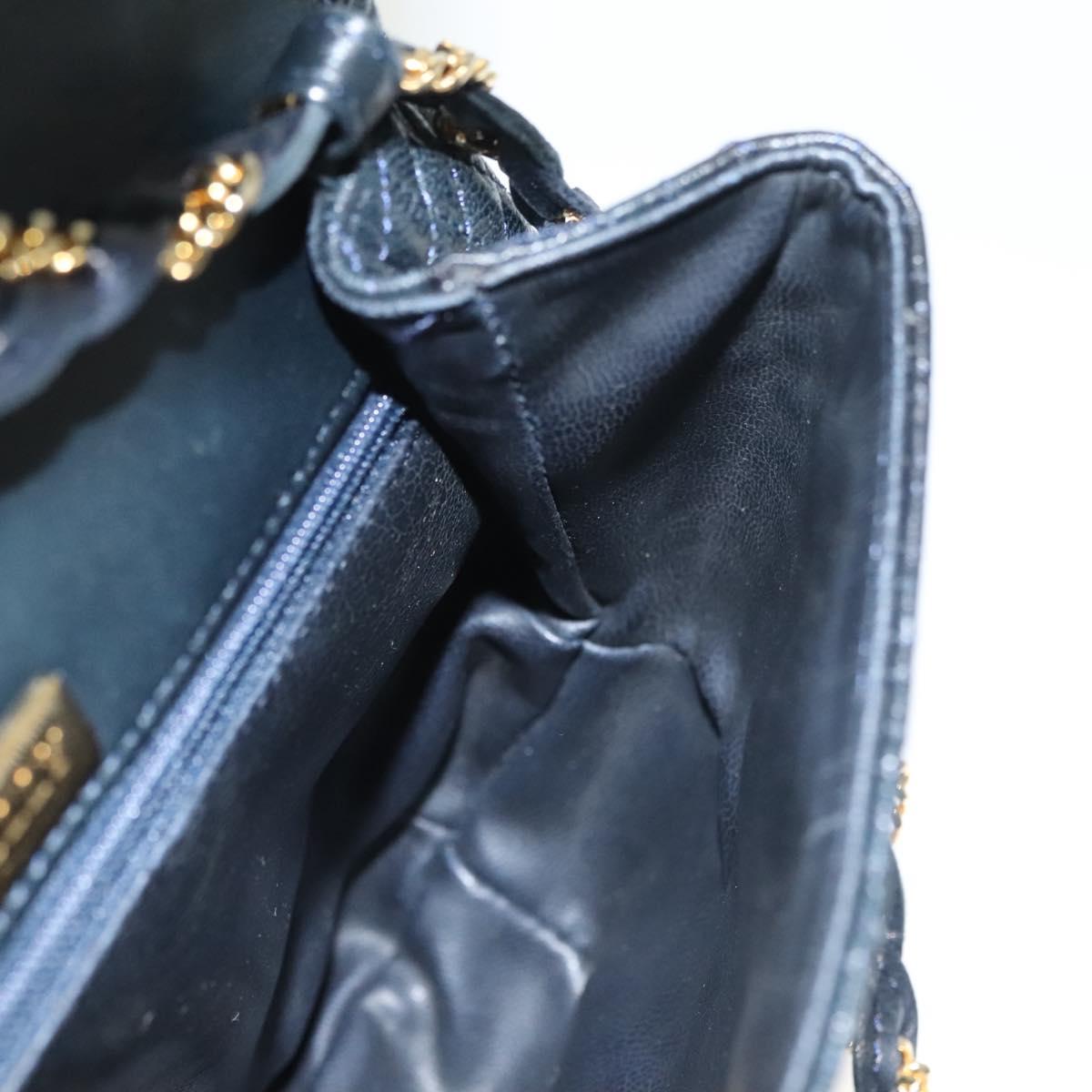 BALLY Chain Quilted Shoulder Bag Leather Navy Gold Auth 128056
