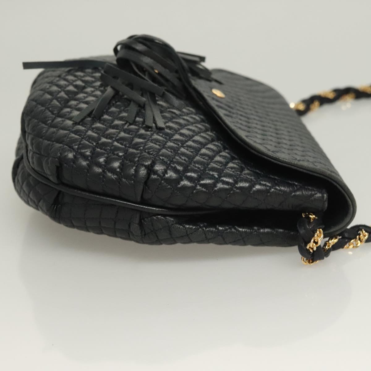BALLY Chain Quilted Shoulder Bag Leather Navy Gold Auth 128056