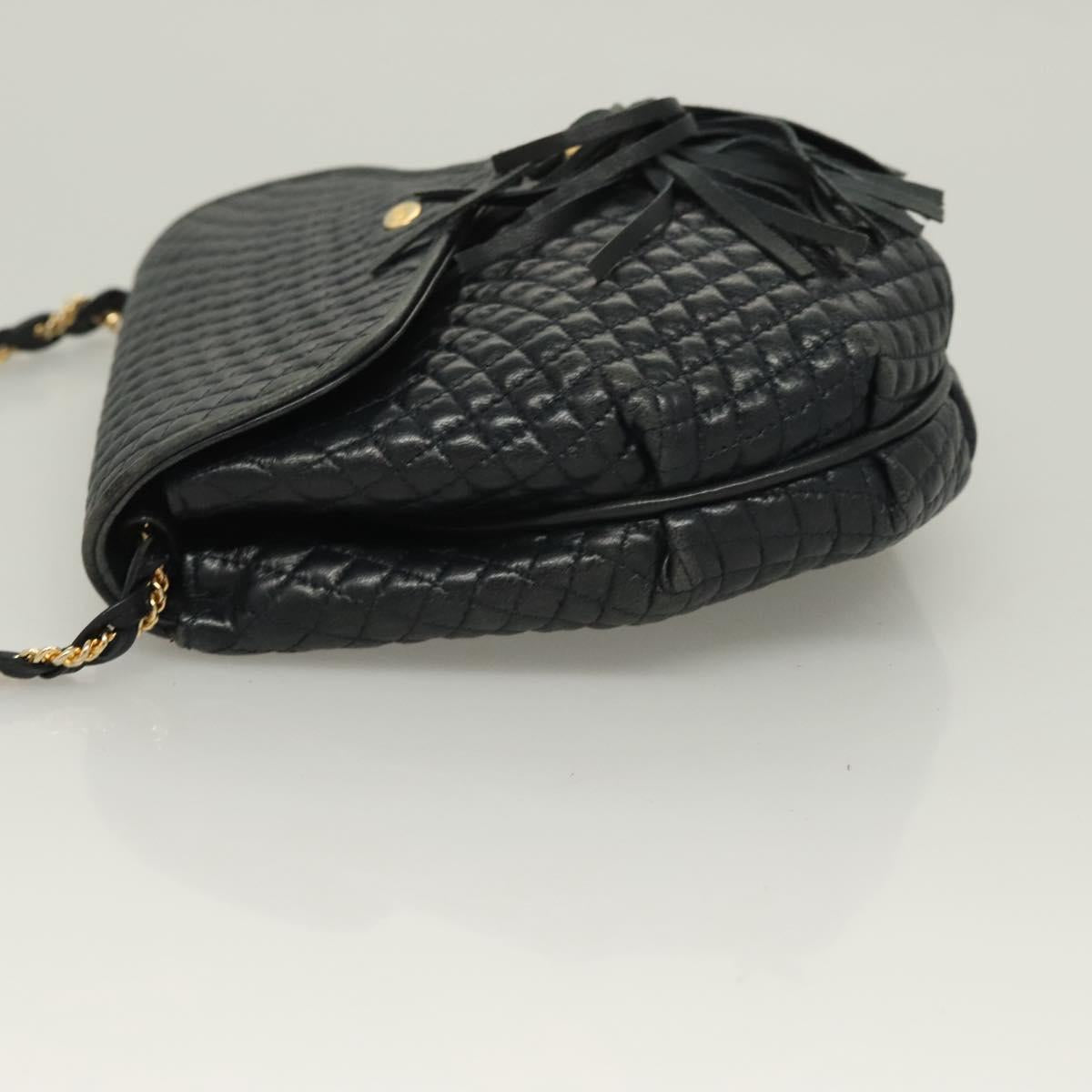 BALLY Chain Quilted Shoulder Bag Leather Navy Gold Auth 128056