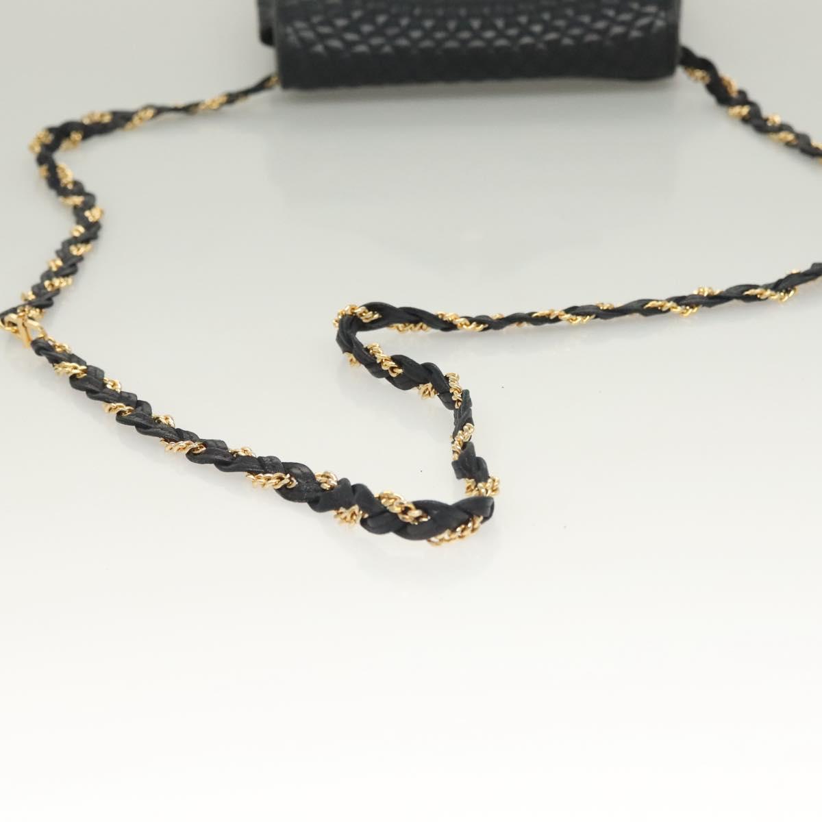 BALLY Chain Quilted Shoulder Bag Leather Navy Gold Auth 128056