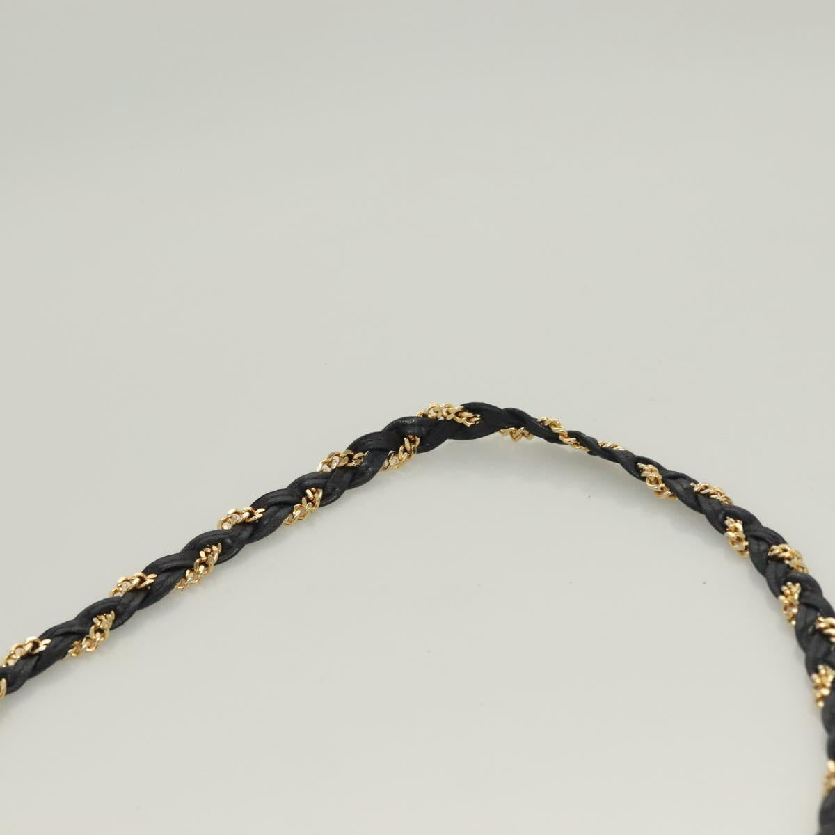 BALLY Chain Quilted Shoulder Bag Leather Navy Gold Auth 128056