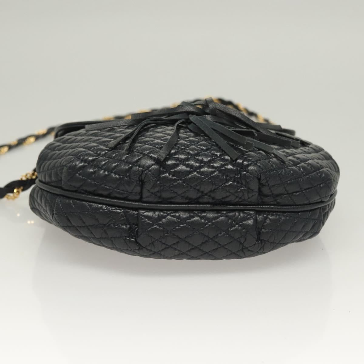 BALLY Chain Quilted Shoulder Bag Leather Navy Gold Auth 128056