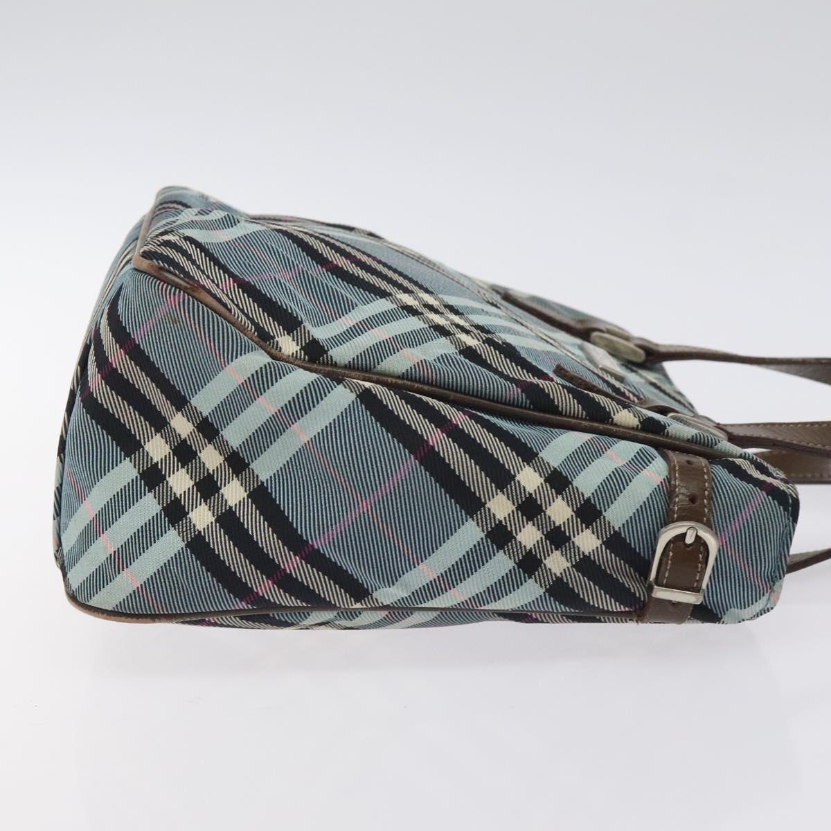 BURBERRY Nova Check Blue Label Hand Bag Nylon Blue Silver Auth 128058