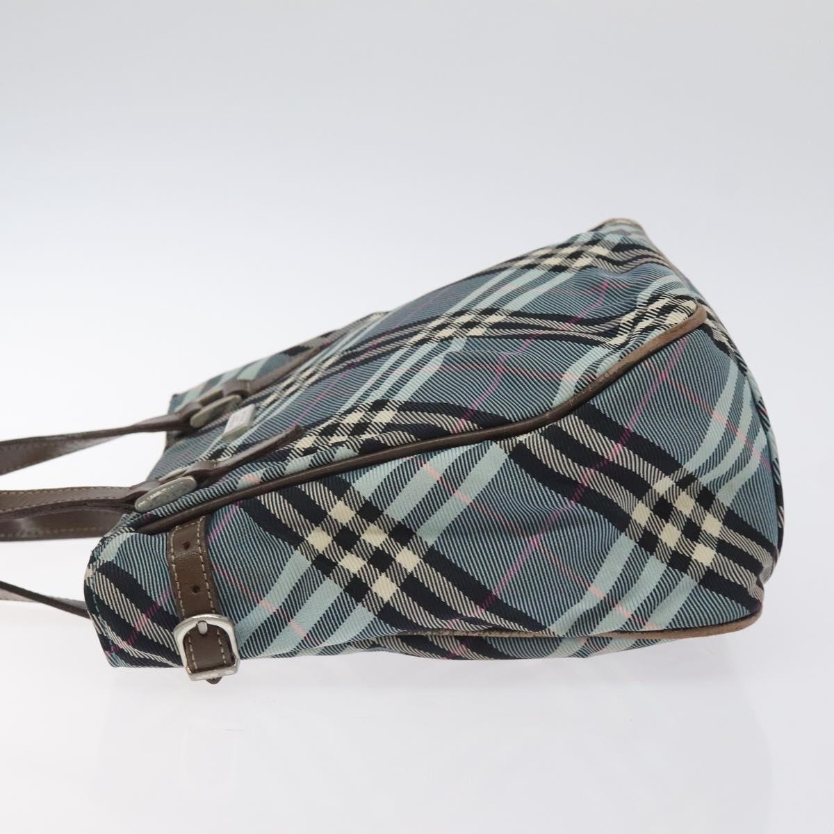 BURBERRY Nova Check Blue Label Hand Bag Nylon Blue Silver Auth 128058