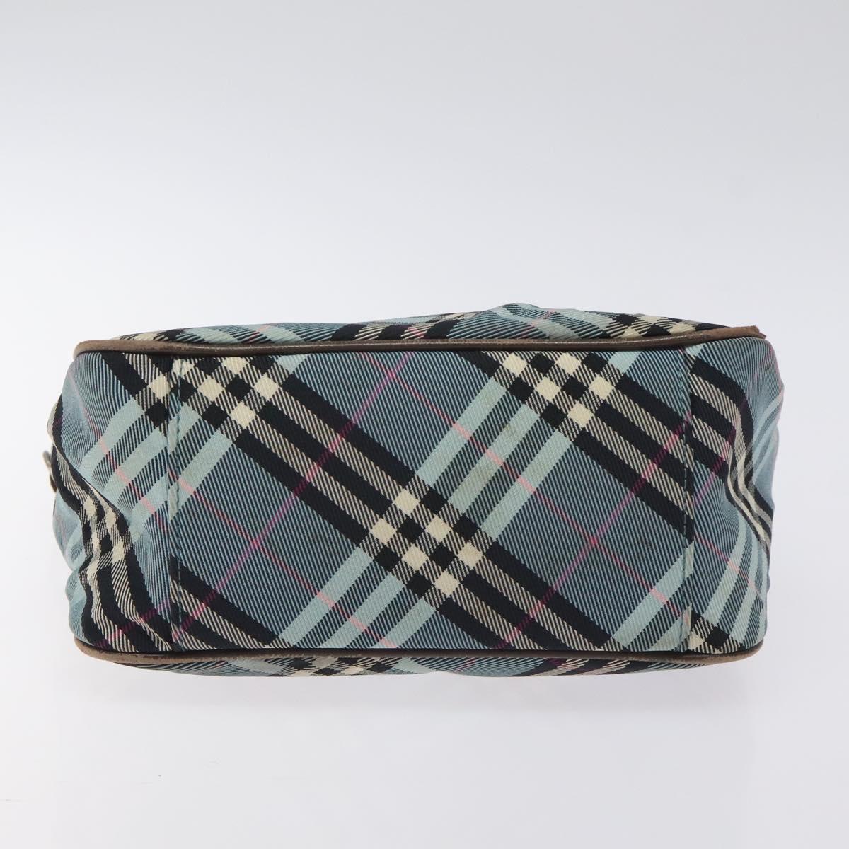 BURBERRY Nova Check Blue Label Hand Bag Nylon Blue Silver Auth 128058