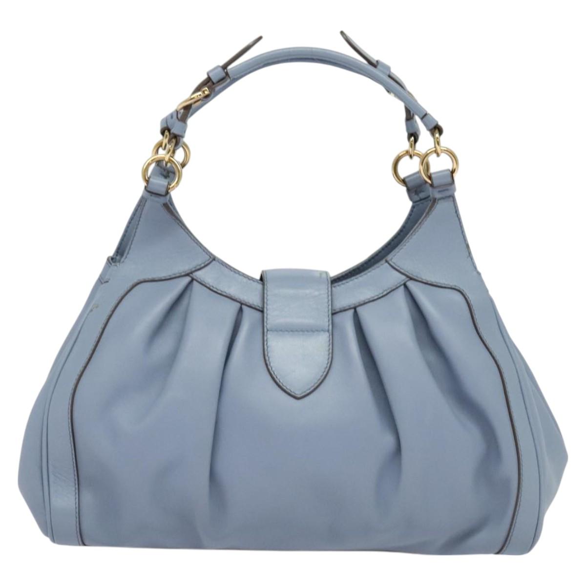 Salvatore Ferragamo Gancini Hand Bag Leather 2way Blue Gold Auth 128064