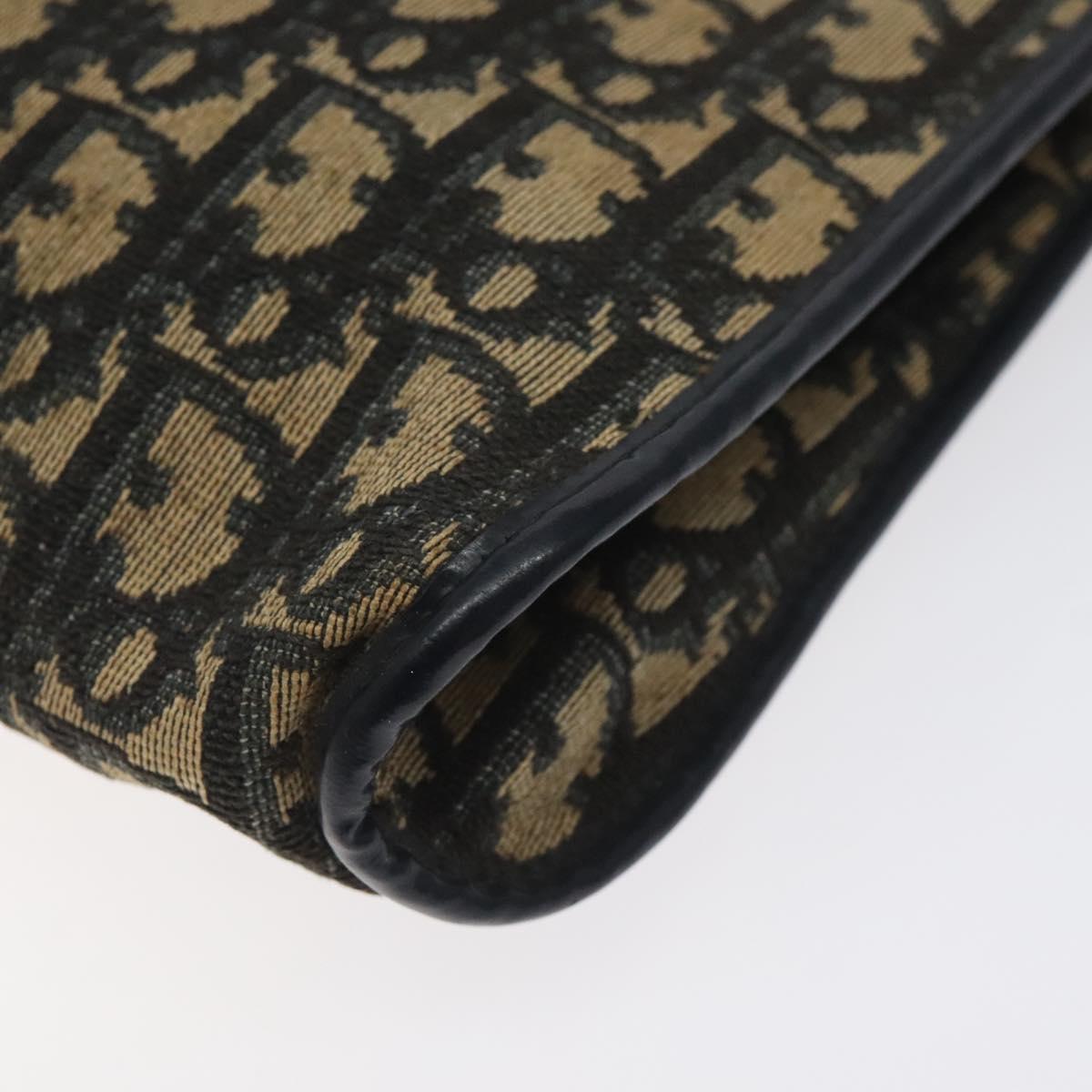 Christian Dior Trotter Canvas Shoulder Bag Navy Gold Auth 128065