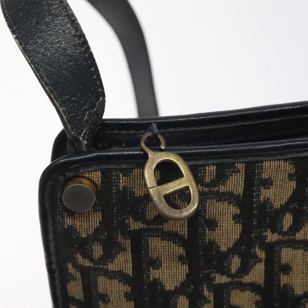 Christian Dior Trotter Canvas Shoulder Bag Navy Gold Auth 128065