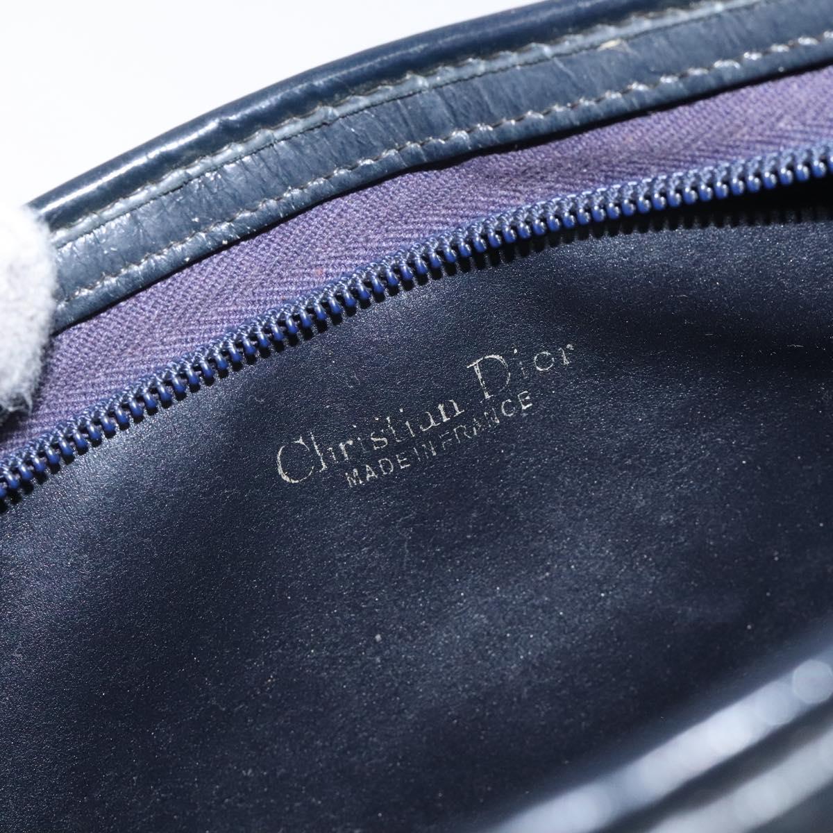 Christian Dior Trotter Canvas Shoulder Bag Navy Gold Auth 128065