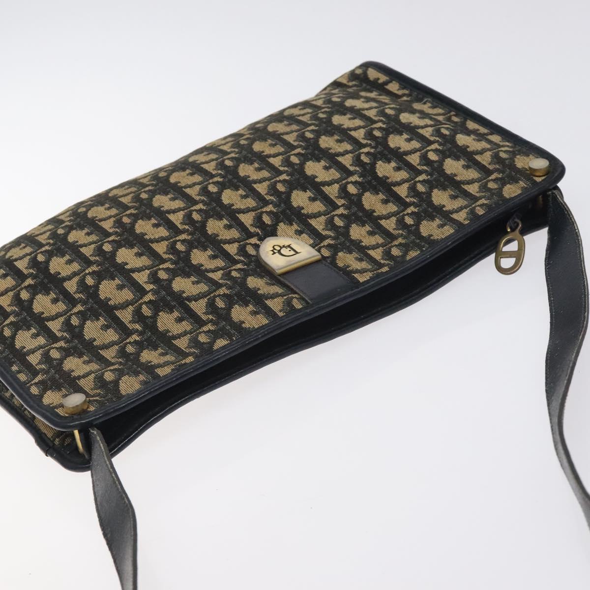 Christian Dior Trotter Canvas Shoulder Bag Navy Gold Auth 128065