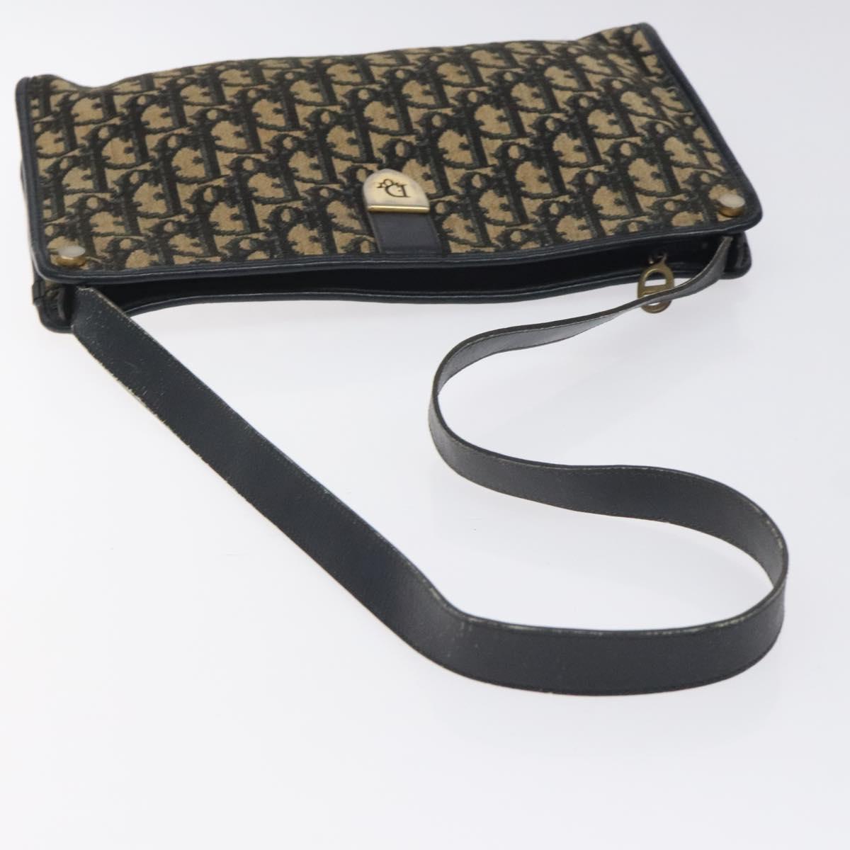 Christian Dior Trotter Canvas Shoulder Bag Navy Gold Auth 128065