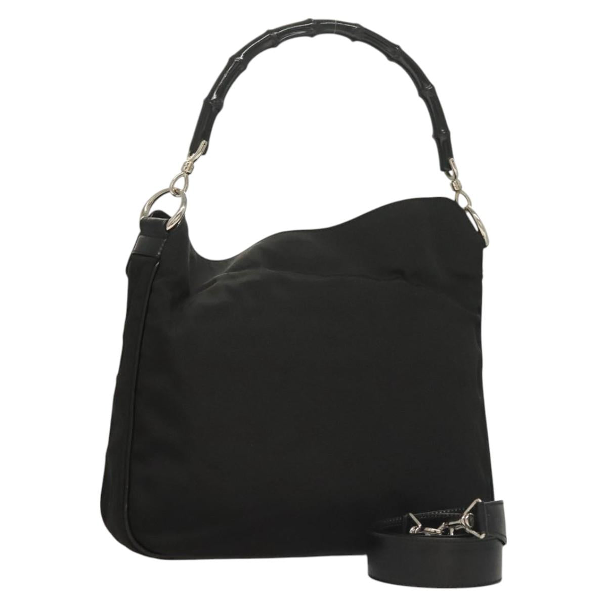 GUCCI Bamboo Hand Bag Canvas 2way Black Silver 001 1638 Auth 128076