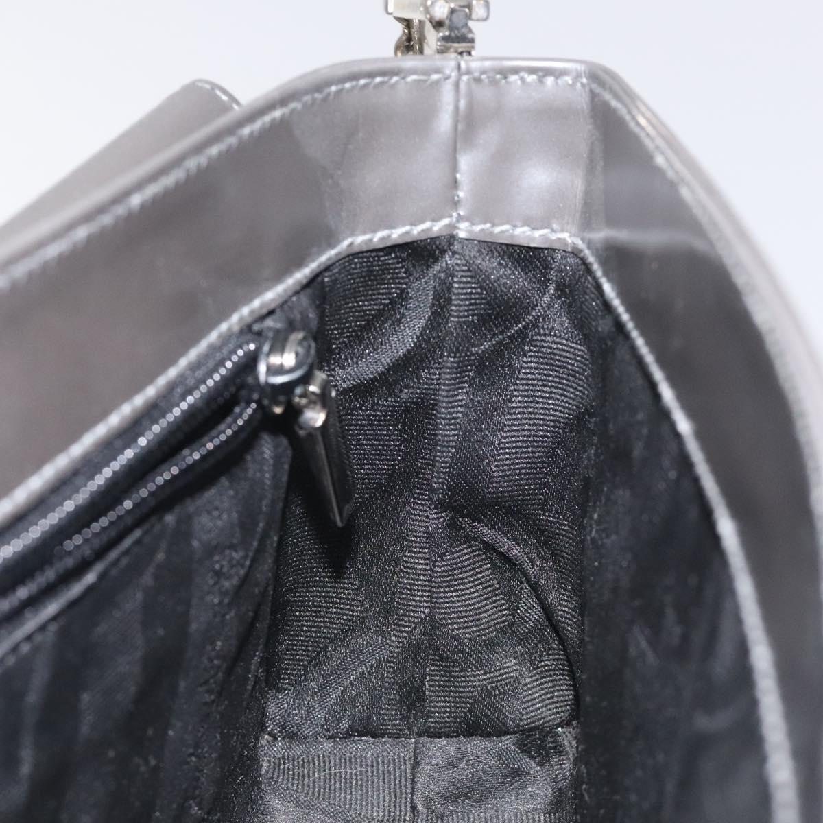 Salvatore Ferragamo Shoulder Bag Patent leather Silver tone Auth 128102