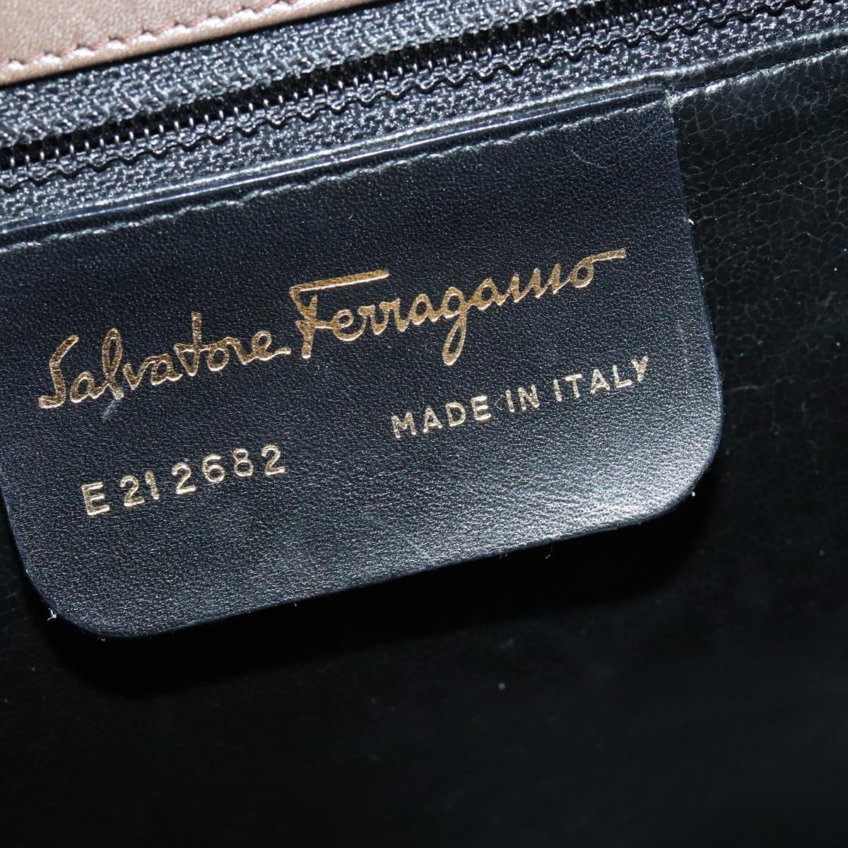 Salvatore Ferragamo Gancini Shoulder Bag Leather Brown Gold Auth 128109