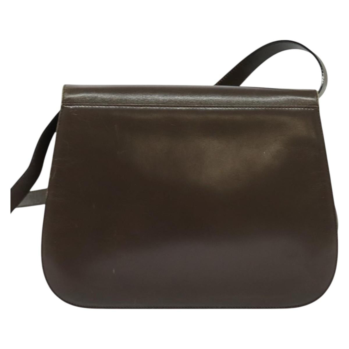 Salvatore Ferragamo Gancini Shoulder Bag Leather Brown Gold Auth 128109