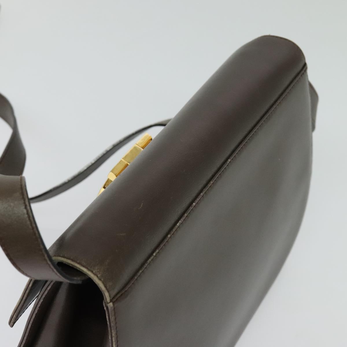 Salvatore Ferragamo Gancini Shoulder Bag Leather Brown Gold Auth 128109