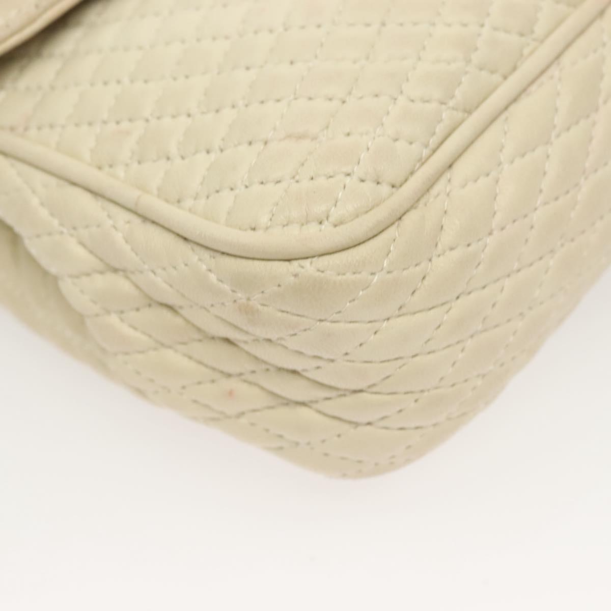 BALLY Chain Quilted Shoulder Bag Leather White Gold Auth 128125