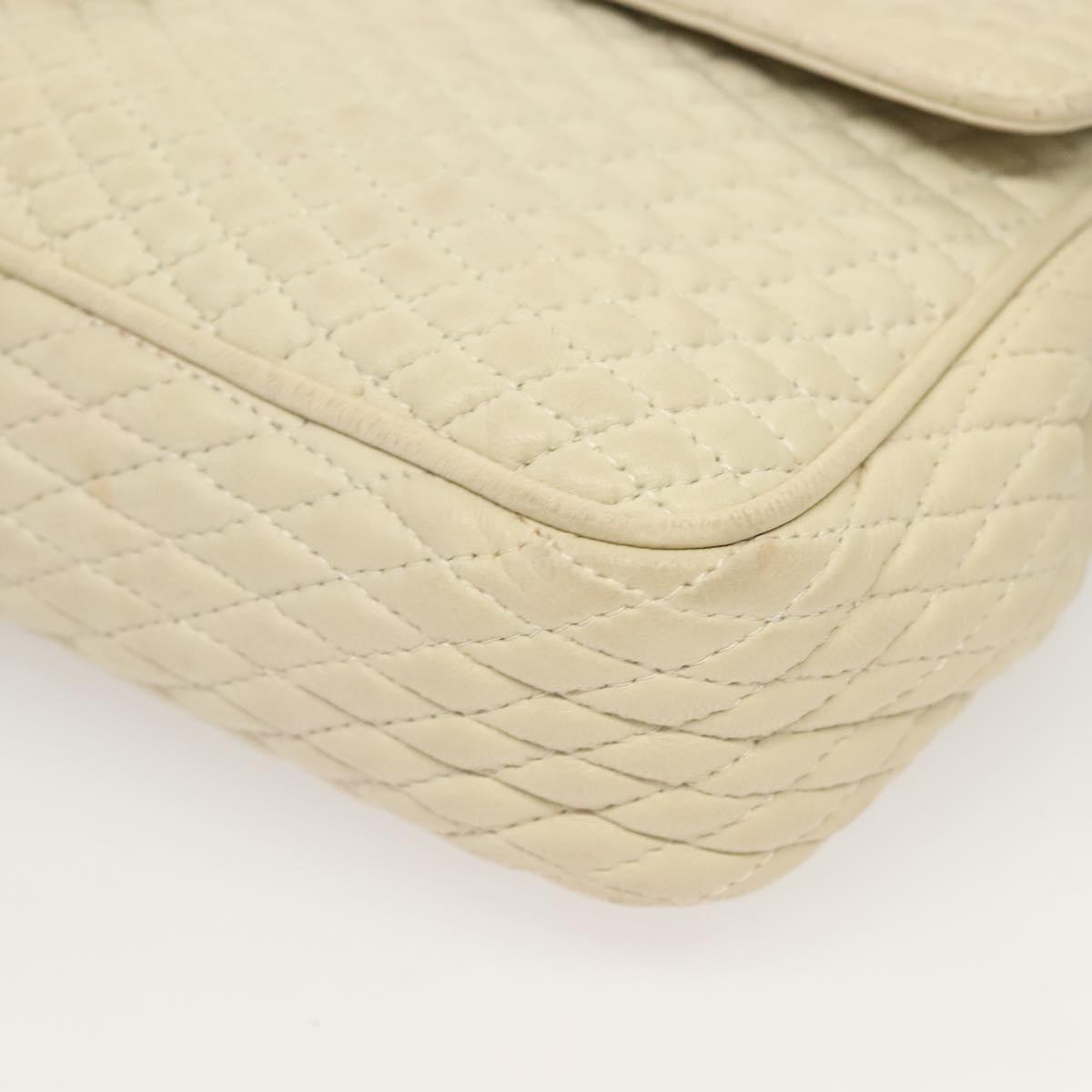 BALLY Chain Quilted Shoulder Bag Leather White Gold Auth 128125