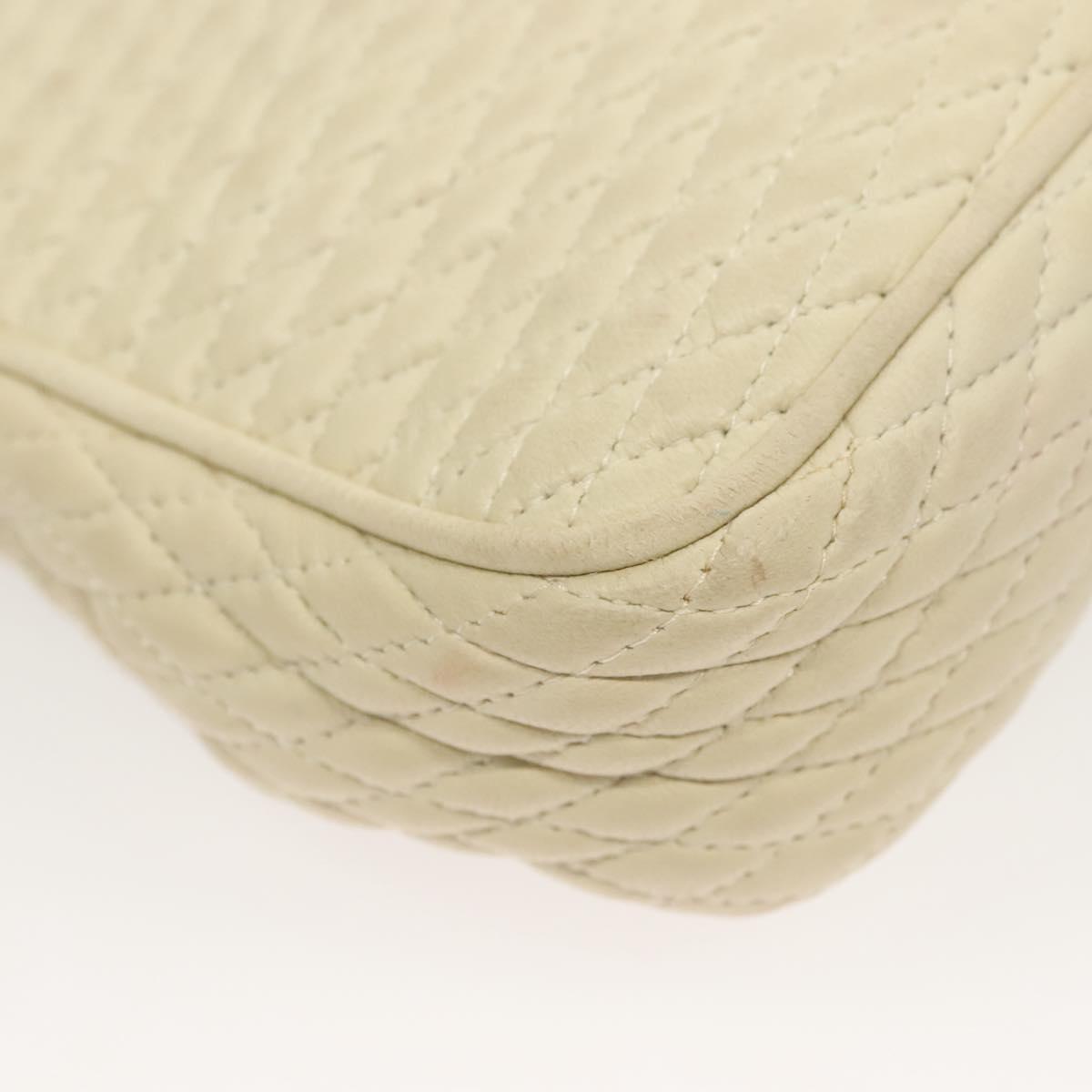 BALLY Chain Quilted Shoulder Bag Leather White Gold Auth 128125