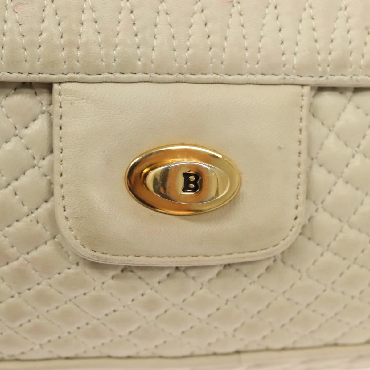 BALLY Chain Quilted Shoulder Bag Leather White Gold Auth 128125