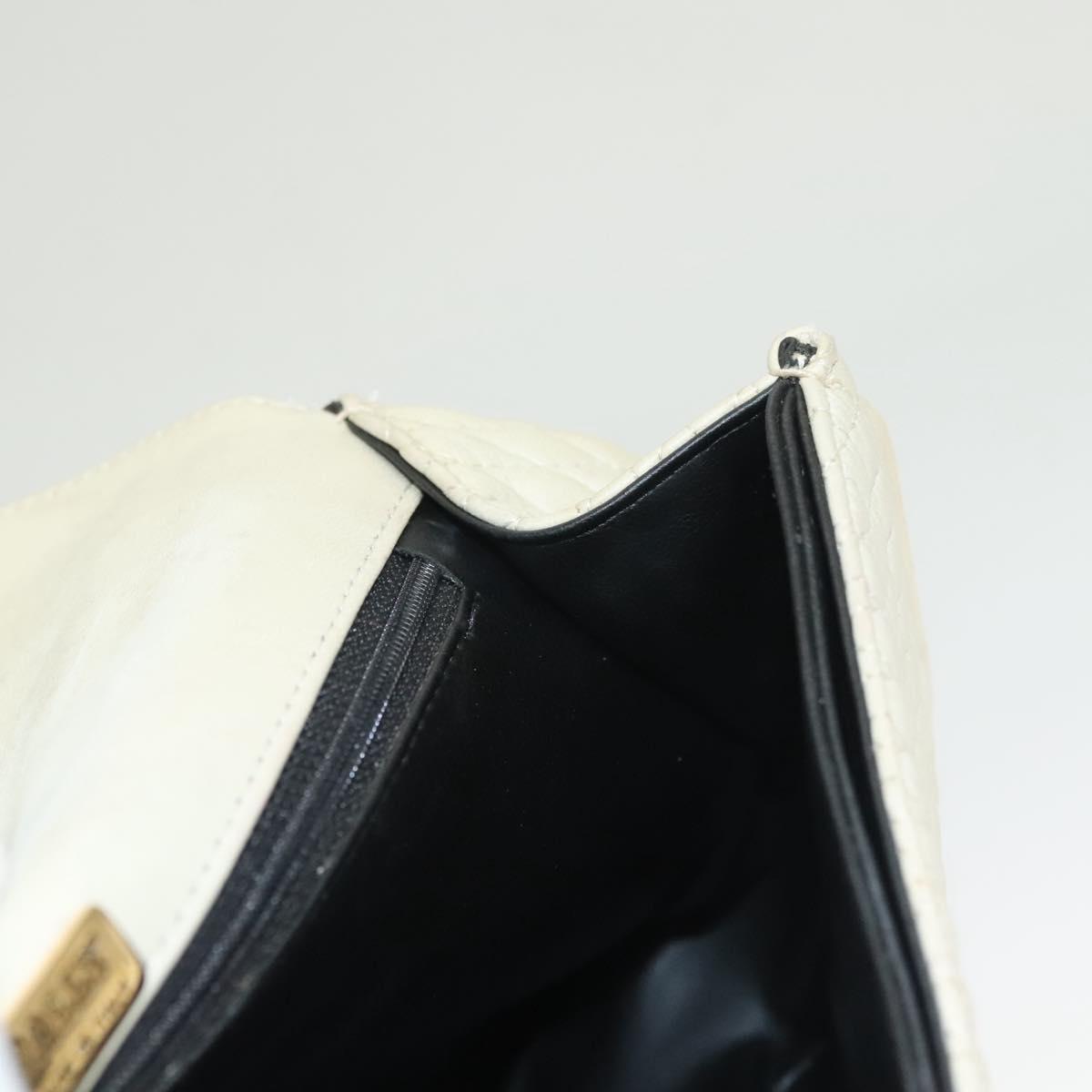 BALLY Chain Quilted Shoulder Bag Leather White Gold Auth 128125