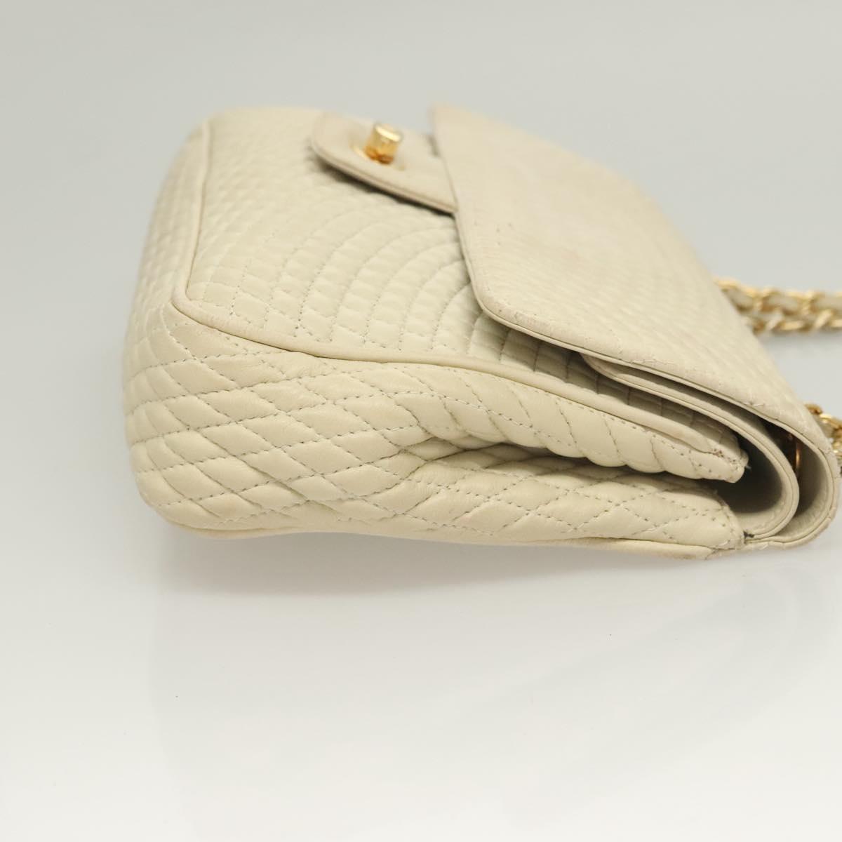BALLY Chain Quilted Shoulder Bag Leather White Gold Auth 128125