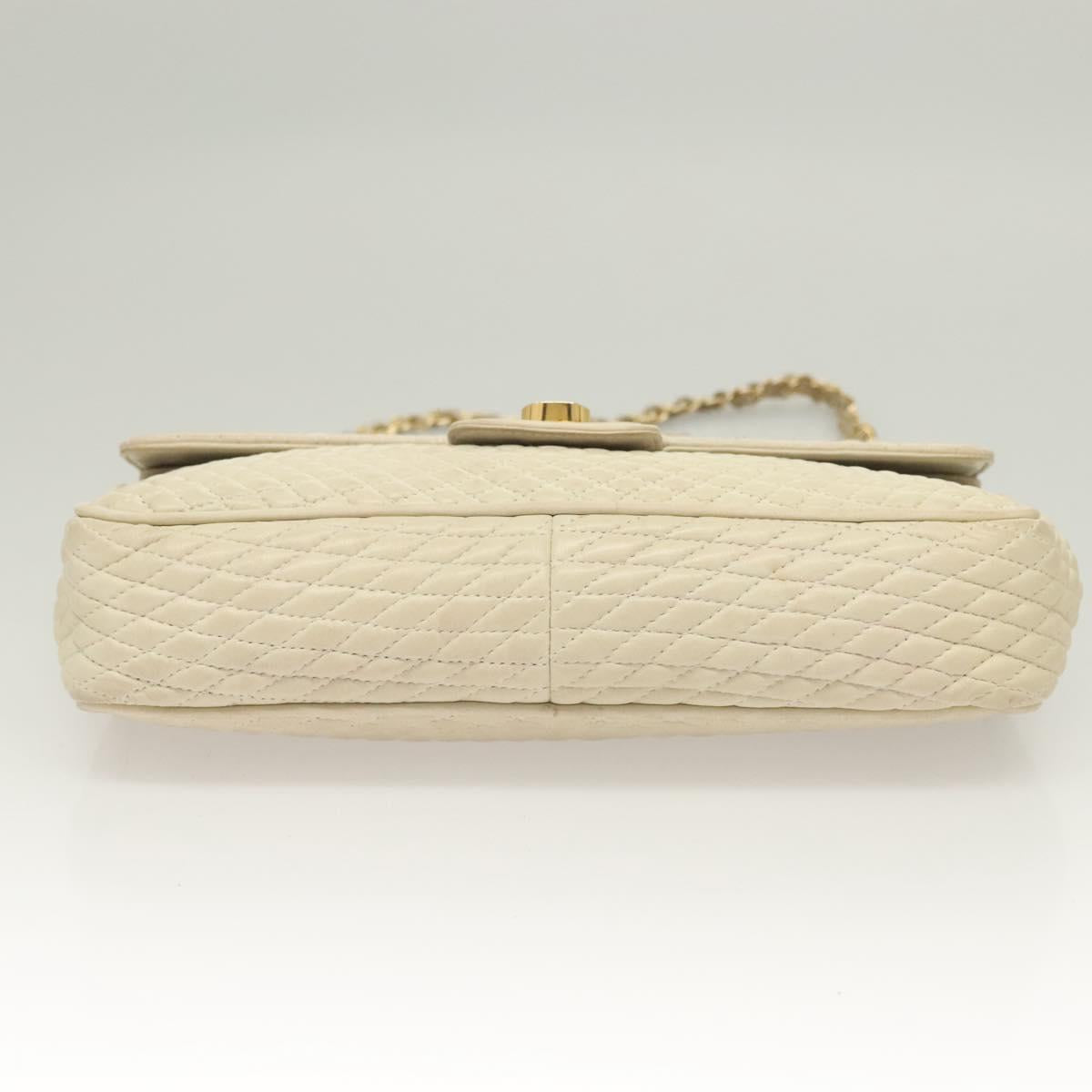 BALLY Chain Quilted Shoulder Bag Leather White Gold Auth 128125