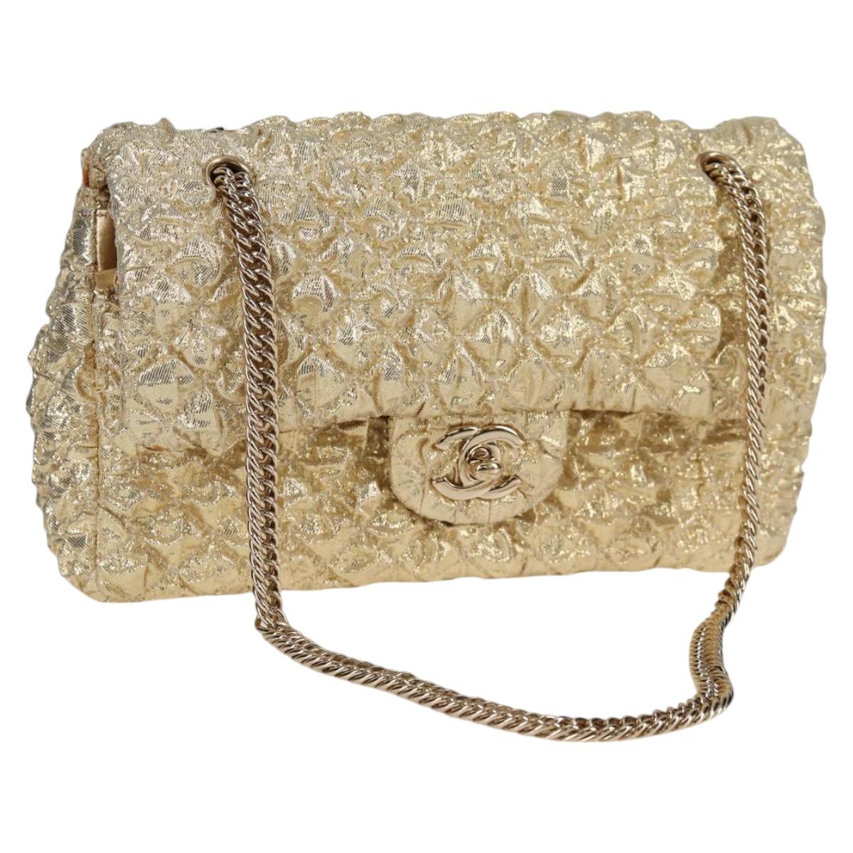 CHANEL Matelasse 23 Double Flap Chain Bag Cotton Leather Gold CC Auth 128126SV