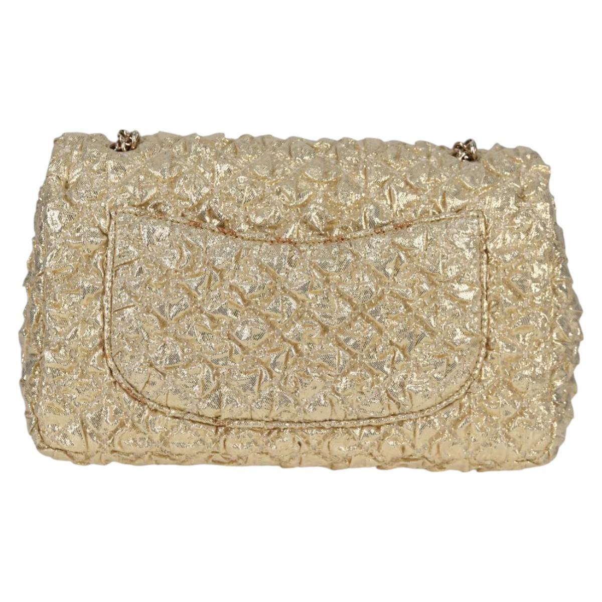 CHANEL Matelasse 23 Double Flap Chain Bag Cotton Leather Gold CC Auth 128126SV
