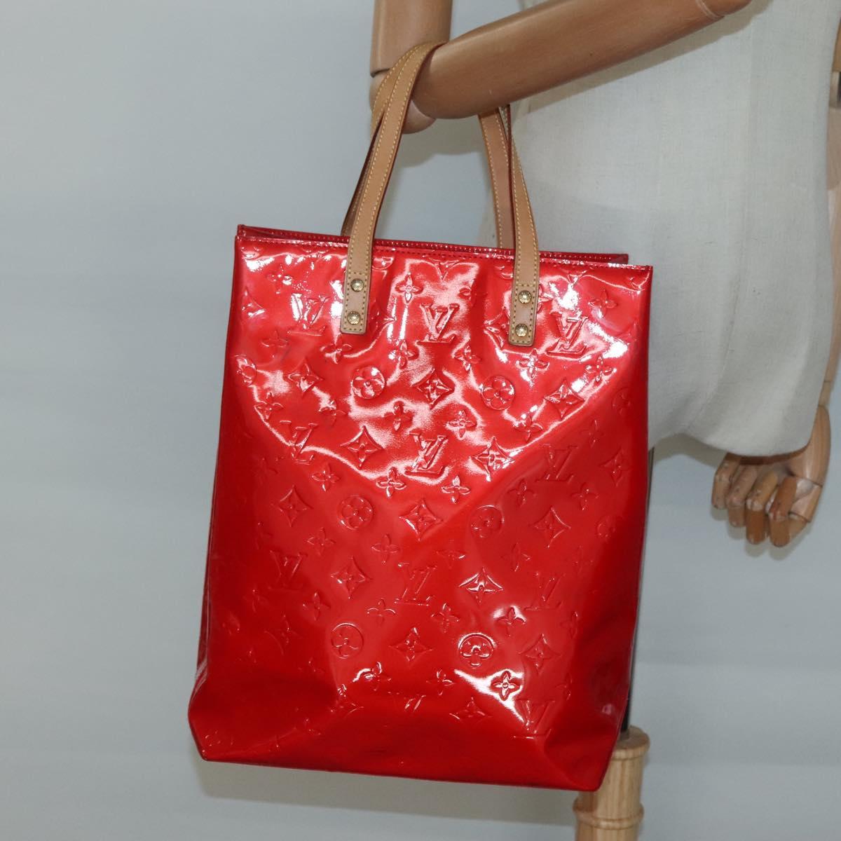 LOUIS VUITTON Monogram Vernis Reade MM Hand Bag Red Rouge M91086 LV Auth 128134