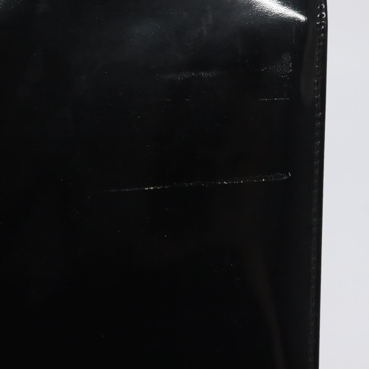 Salvatore Ferragamo Gancini Chain Shoulder Bag Patent Black Gold Auth 128138