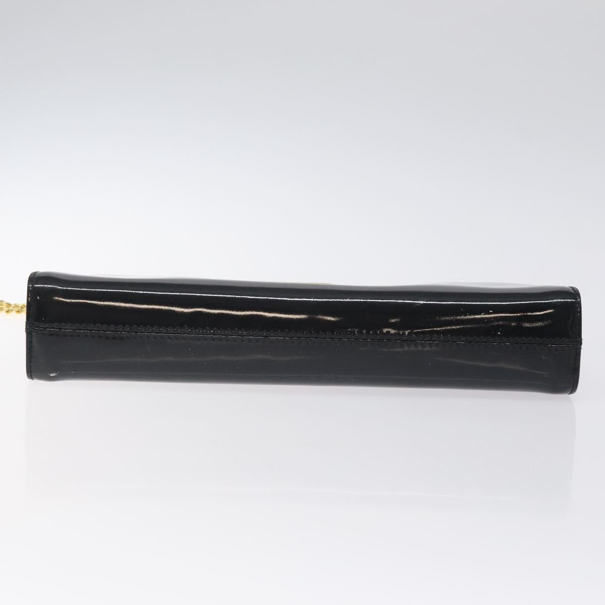 Salvatore Ferragamo Gancini Chain Shoulder Bag Patent Black Gold Auth 128138