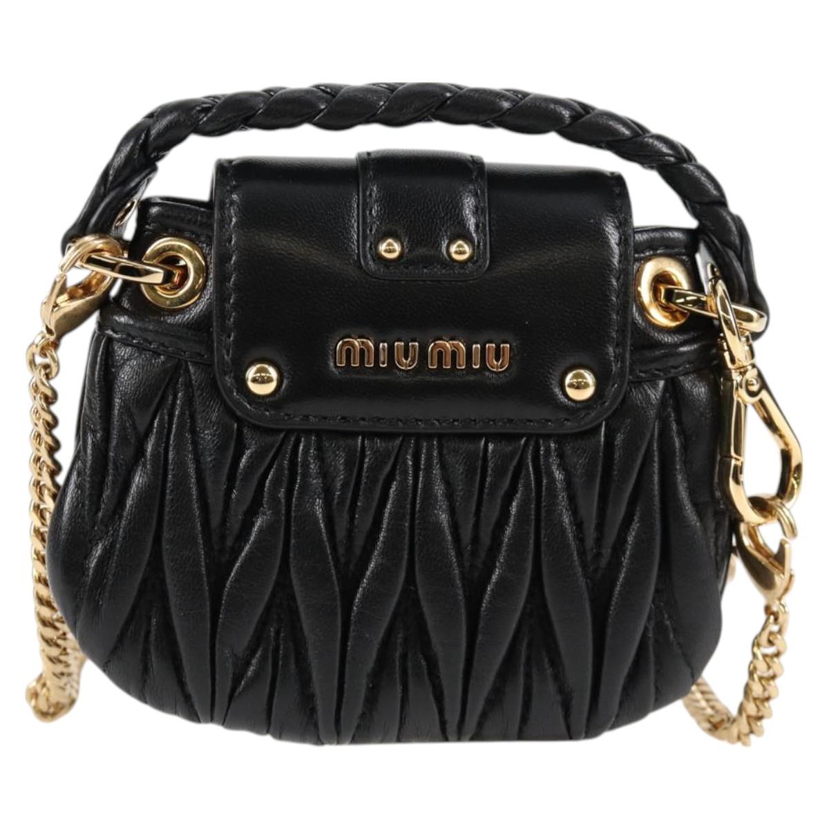 Miu Miu Matelasse Chain Pouch Shoulder Bag Leather Black Gold Auth 128140SM