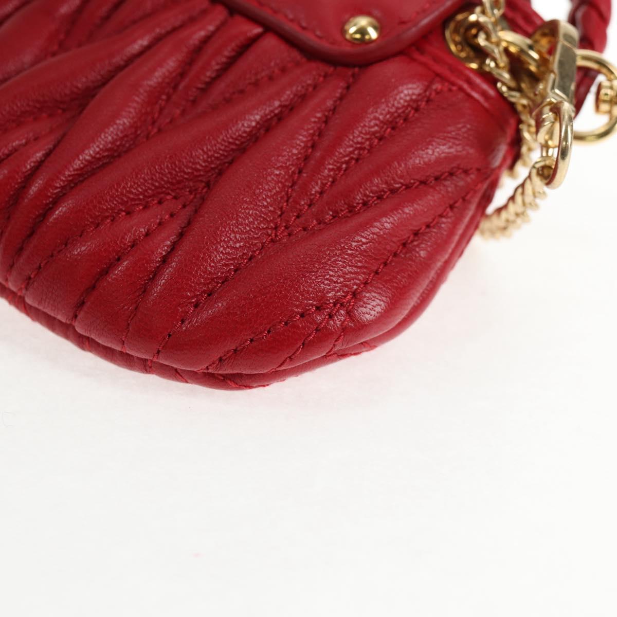 Miu Miu Matelasse Chain Shoulder Bag Leather Red Gold Auth 128161M