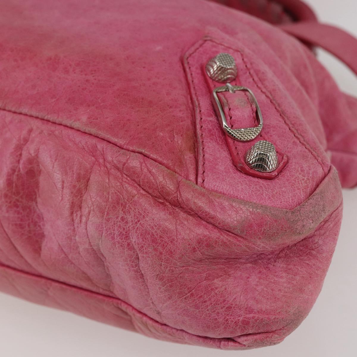 BALENCIAGA City Hand Bag Leather 2way Pink Silver 240578 Auth 128166