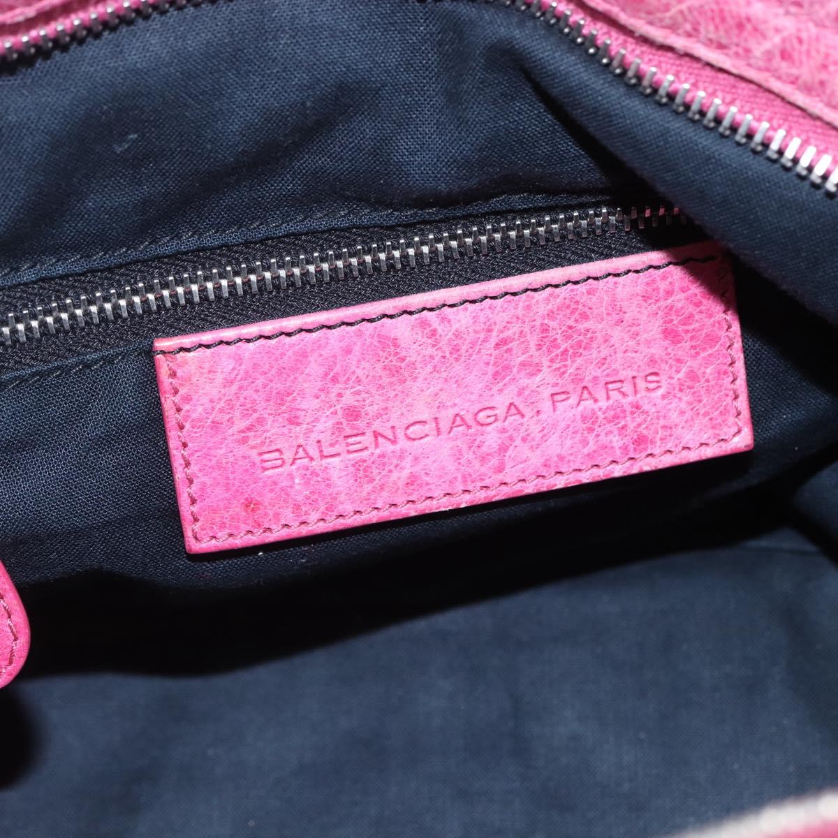 BALENCIAGA City Hand Bag Leather 2way Pink Silver 240578 Auth 128166