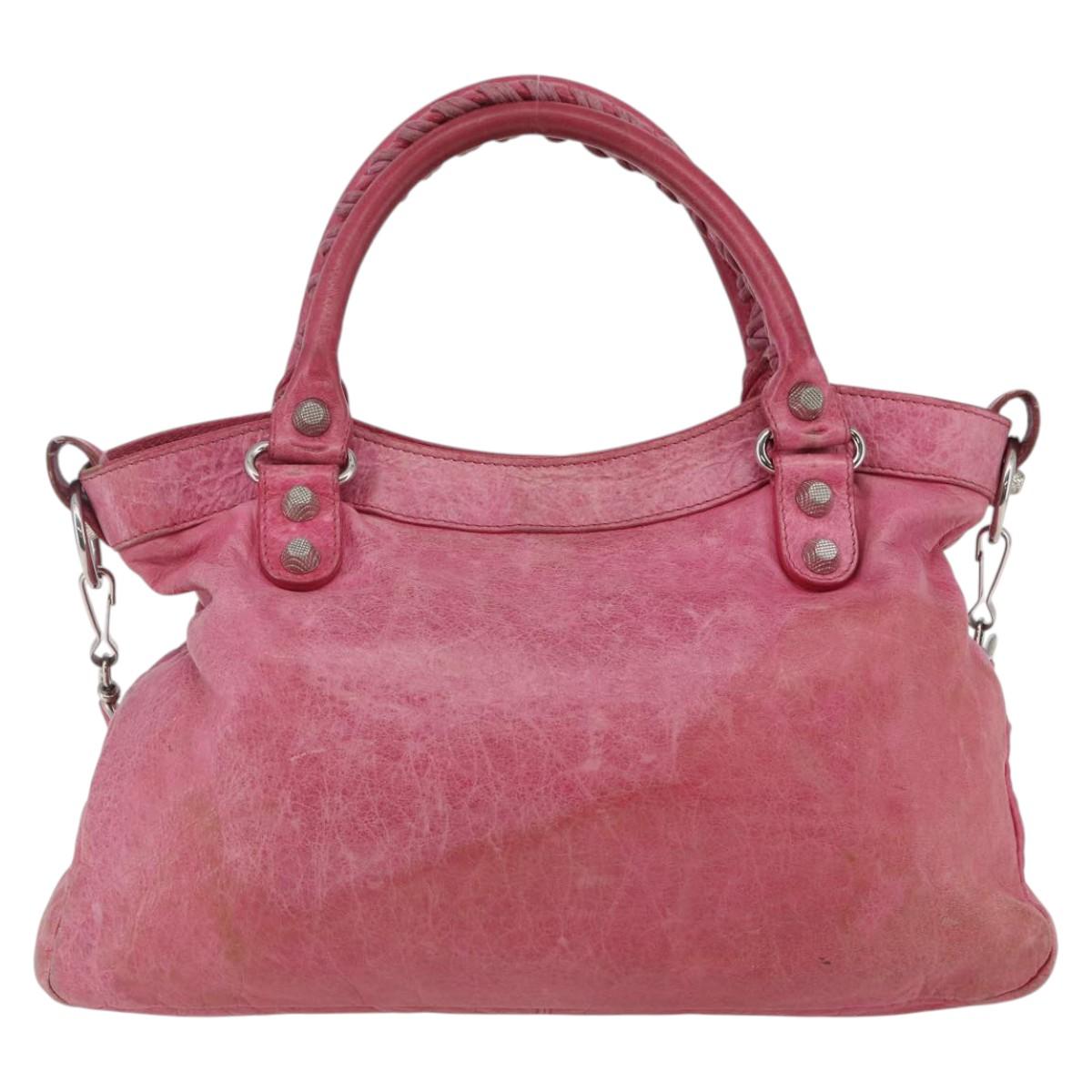 BALENCIAGA City Hand Bag Leather 2way Pink Silver 240578 Auth 128166
