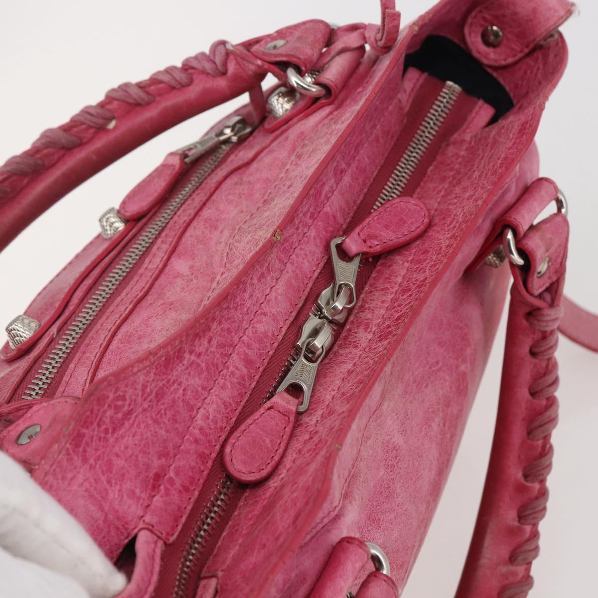 BALENCIAGA City Hand Bag Leather 2way Pink Silver 240578 Auth 128166