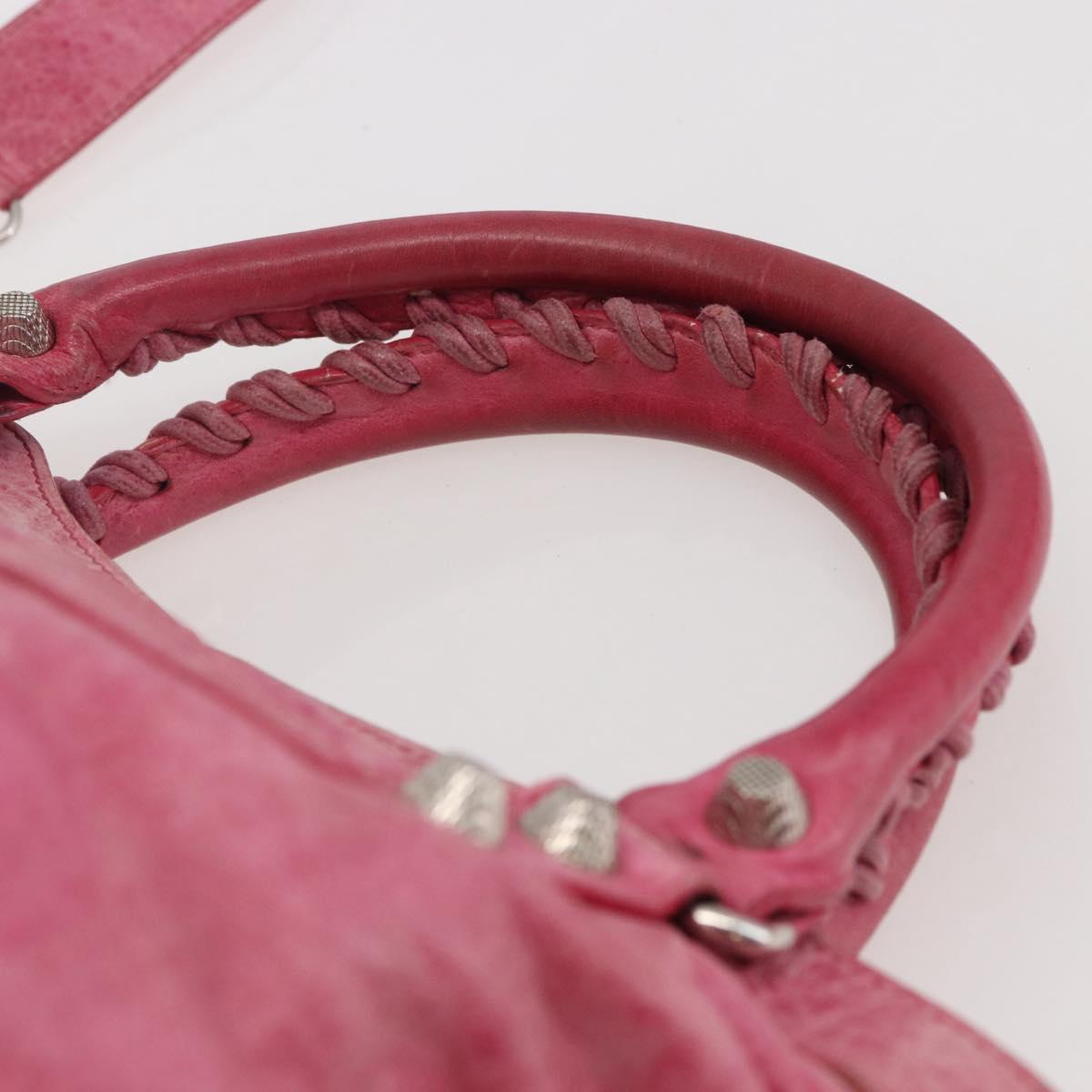 BALENCIAGA City Hand Bag Leather 2way Pink Silver 240578 Auth 128166