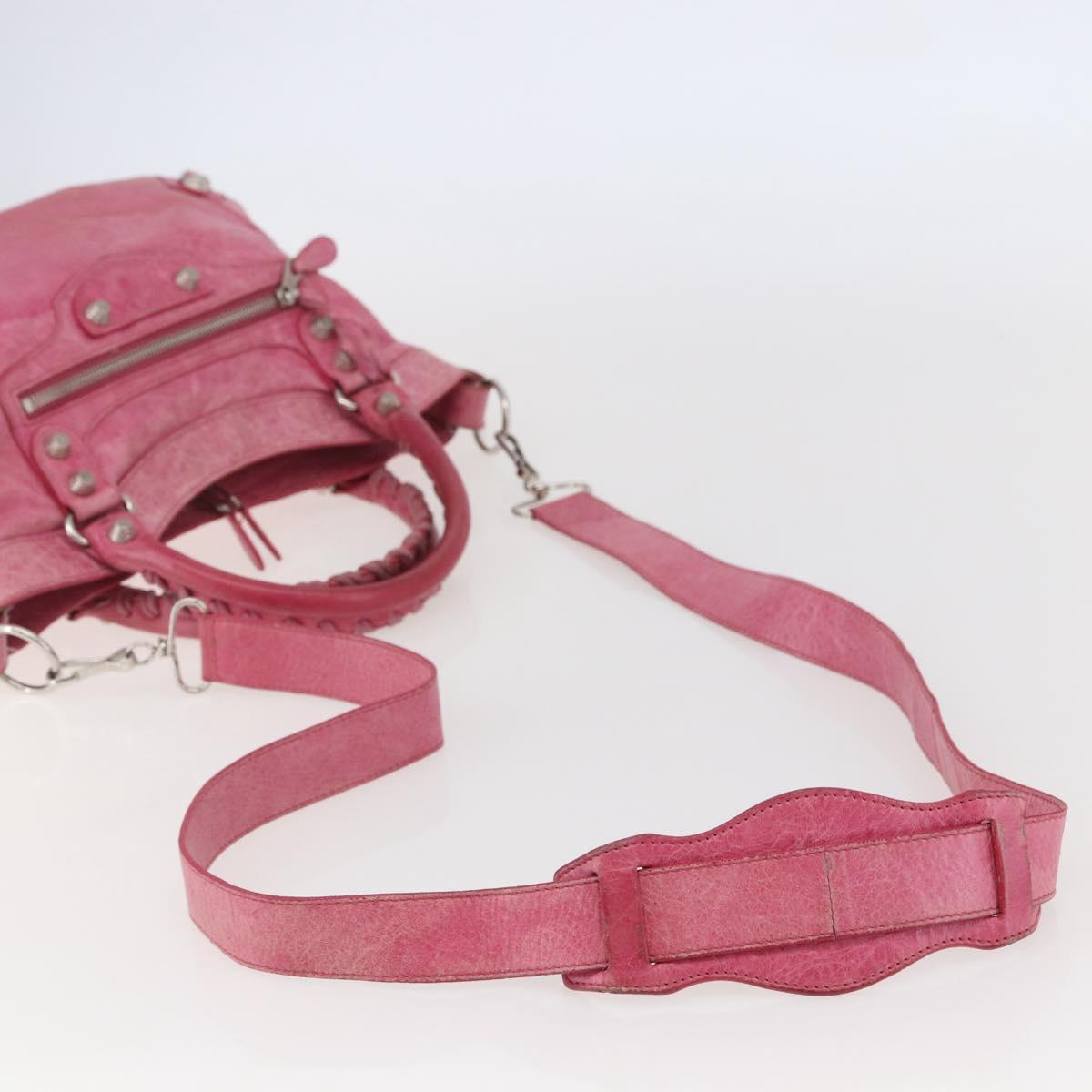 BALENCIAGA City Hand Bag Leather 2way Pink Silver 240578 Auth 128166