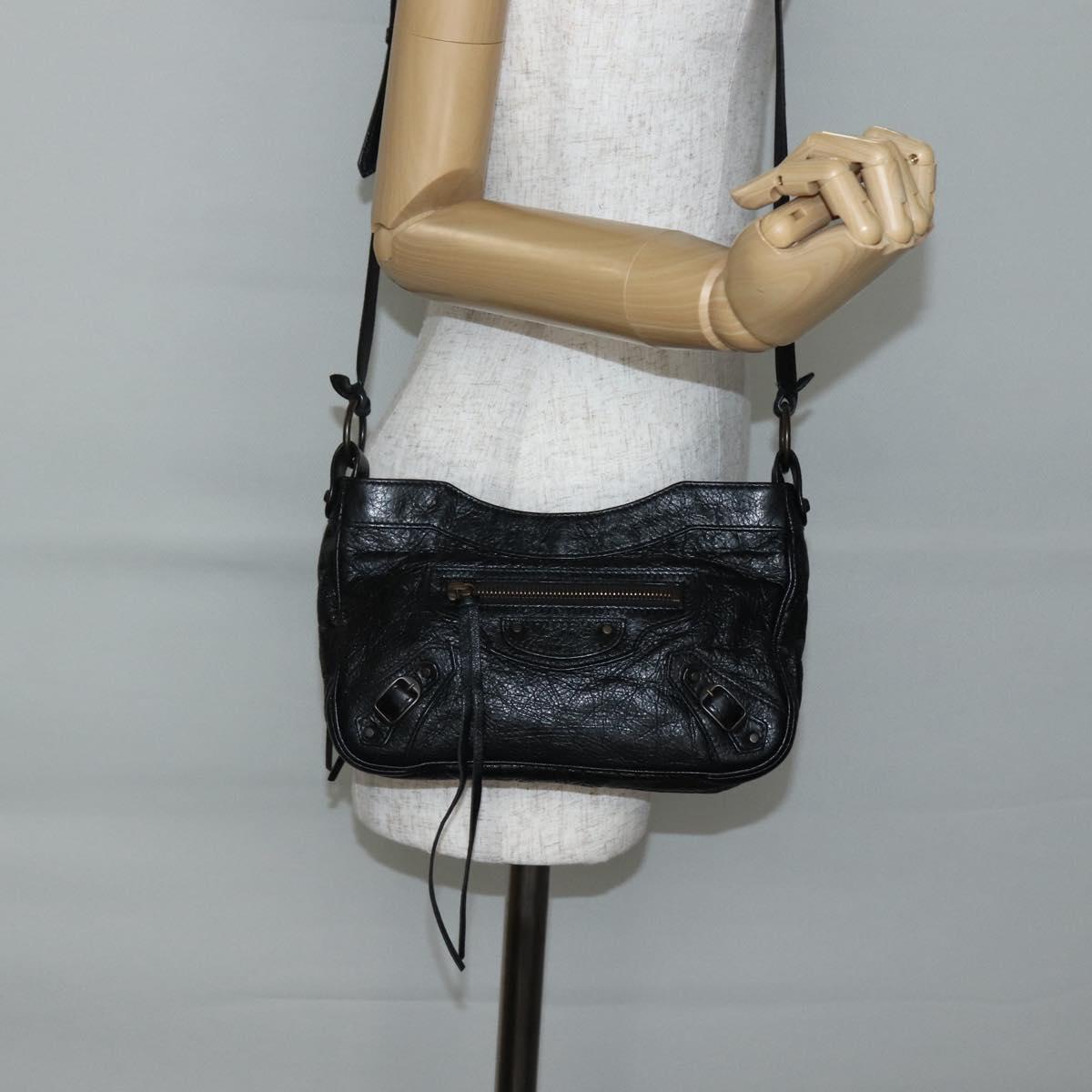 BALENCIAGA The Hip Shoulder Bag Leather Black 242803 Auth 128176V