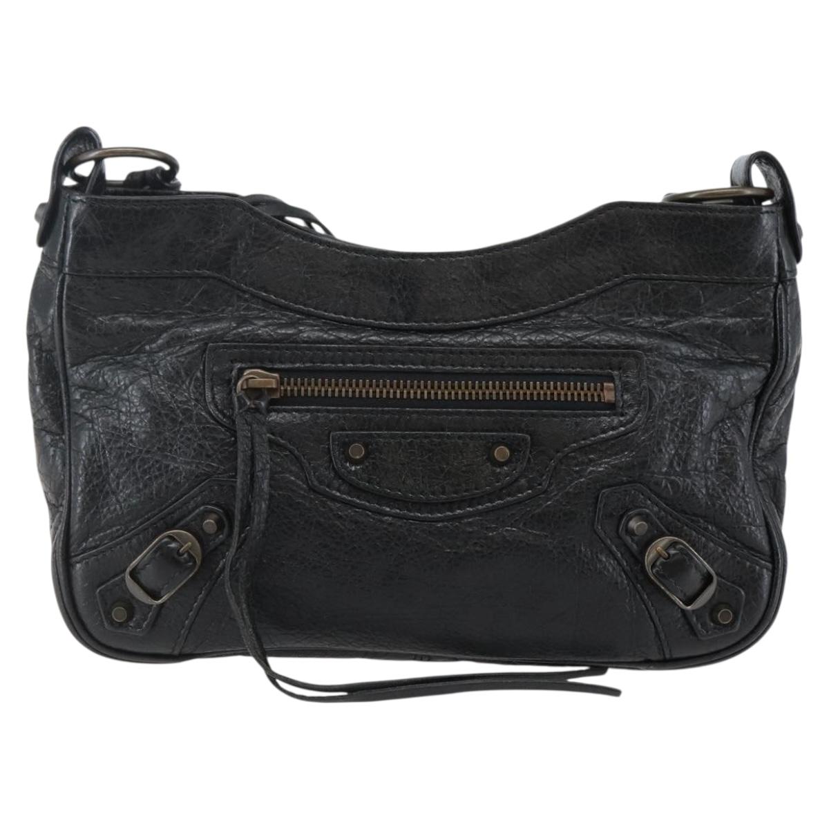 BALENCIAGA The Hip Shoulder Bag Leather Black 242803 Auth 128176V