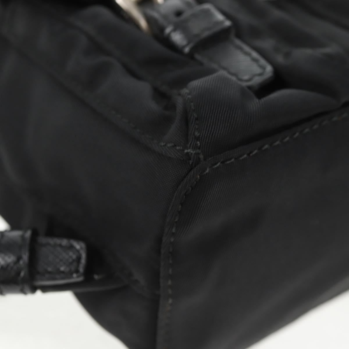 PRADA Chain Shoulder Bag Nylon Black Silver Auth 128179M